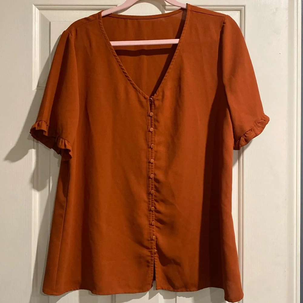 Short Sleeve Ruffle V Neck Blouse - Picture 1 of 2